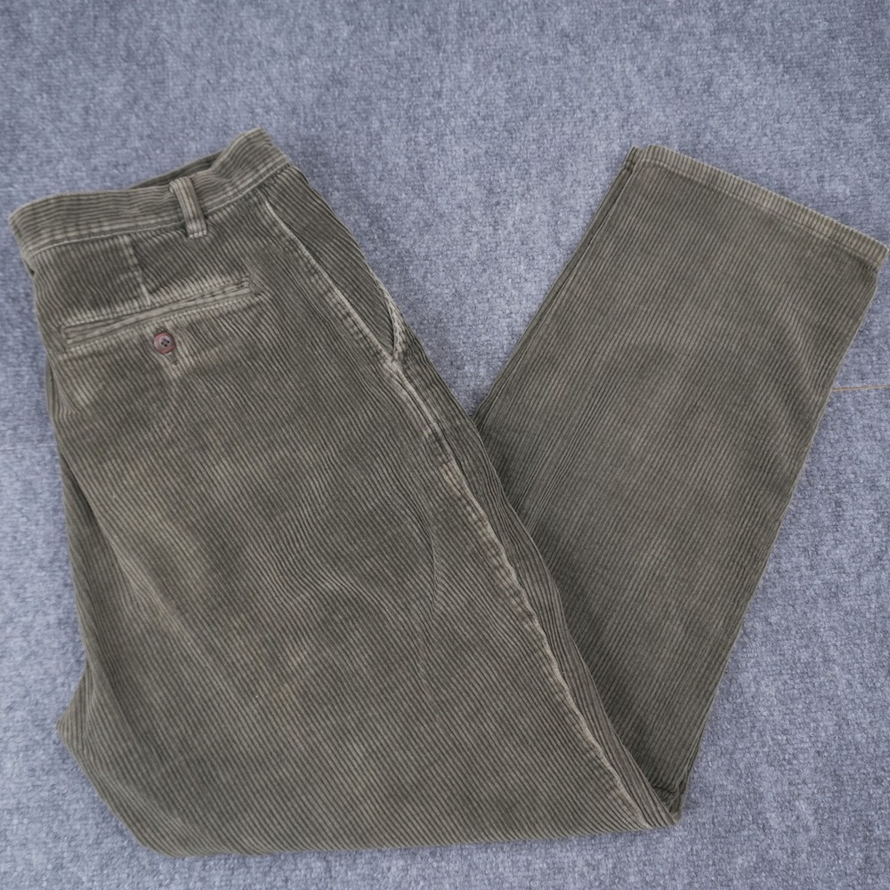 Savile Row Corduroy Pants Mens 36x32 Olive Green Straight Leg Cotton Trousers